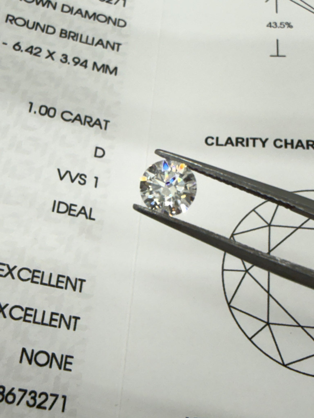 ラウンド 1.00ct D/VVS1 のルースとIGI鑑定書（別カット）